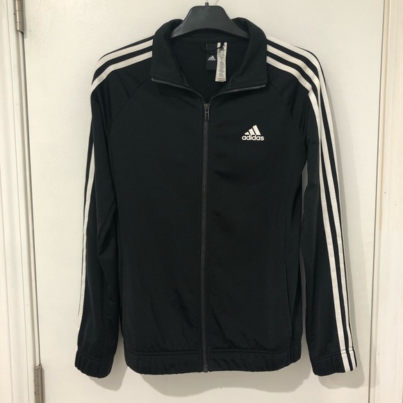 adidas black jacket white stripes womens